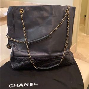 Chanel Navy Quilted Tote Handbag